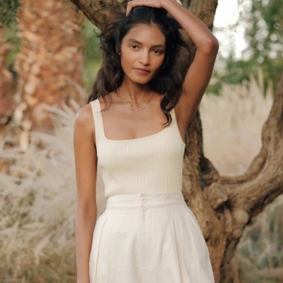 Jenni Kayne Tops - NWT JENNI KAYNE Beige Tan Cream Square Neck Ribbed Tank Top Shirt Medium